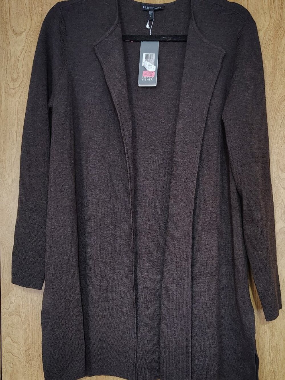NWT$378 Eileen Fisher Peat Round-Nk Long Cardi-Duster L fit XL?Wool Crepe Jacket - Picture 1 of 6